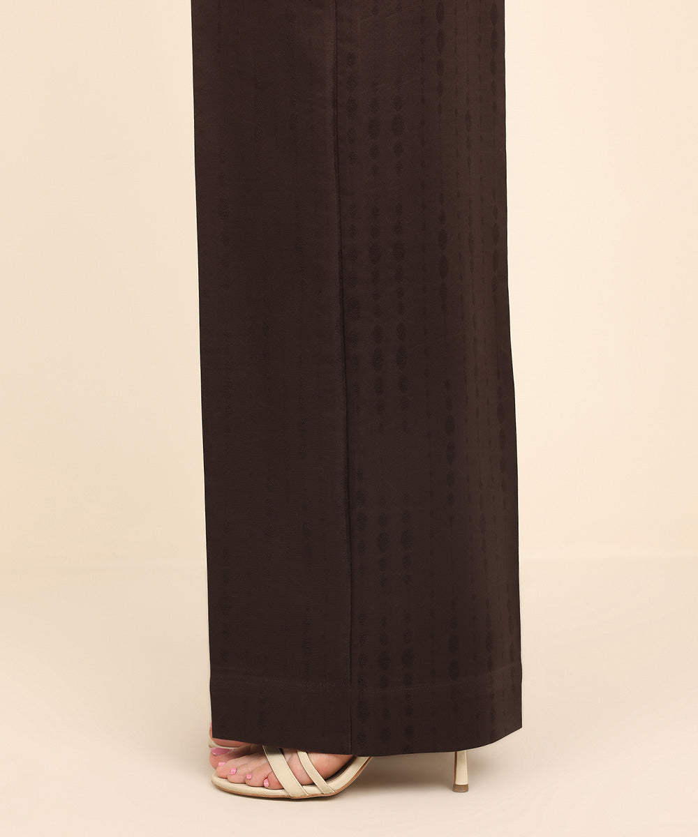 Women's Pret Cotton Jacquard Brown Solid Culottes