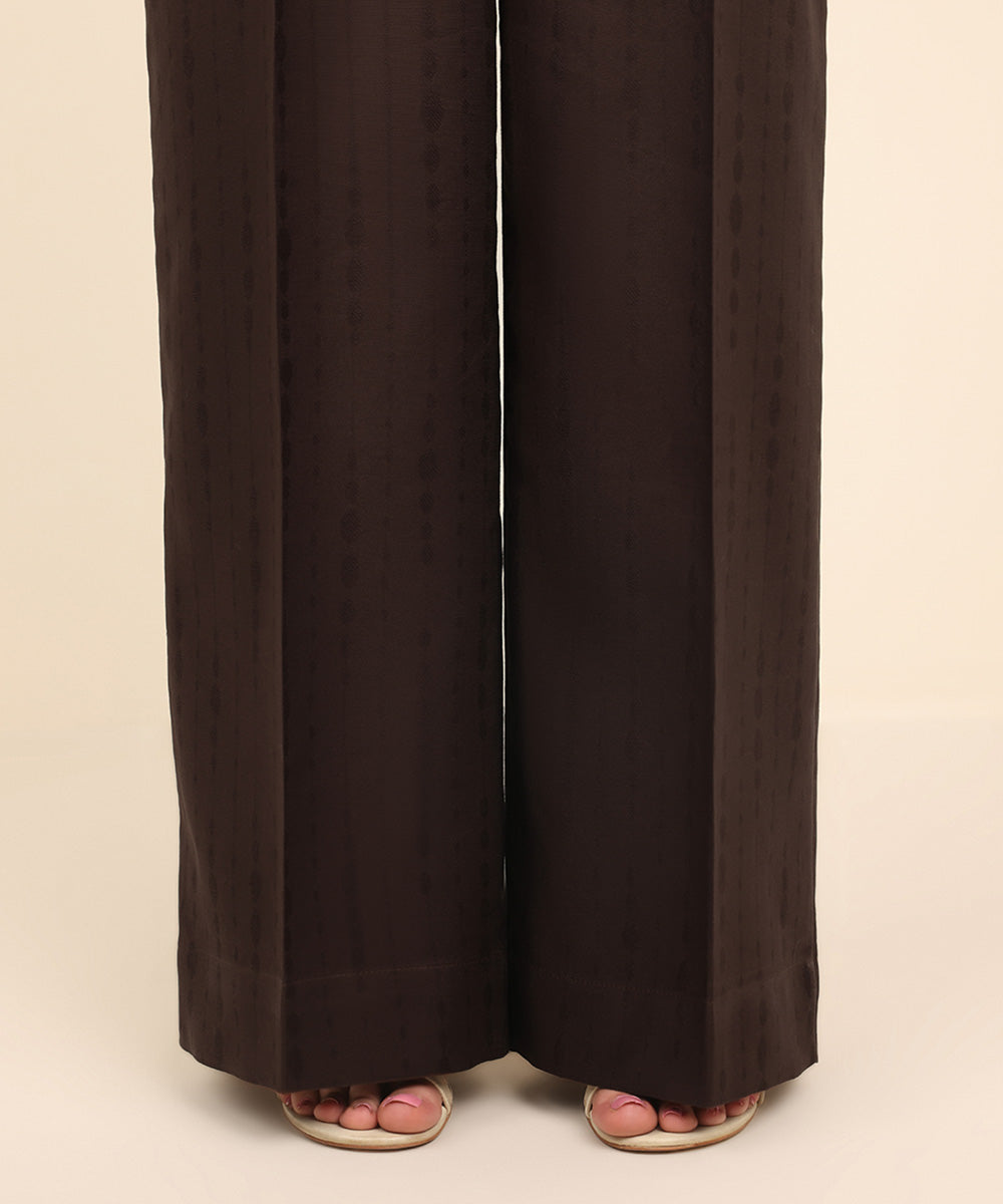 Women's Pret Cotton Jacquard Brown Solid Culottes