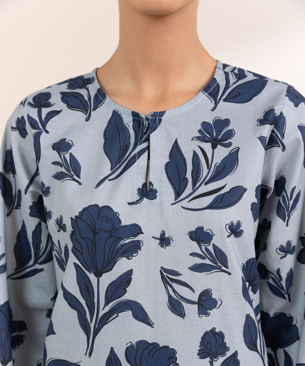 Women's Pret Cambric Printed Blue A-Line Shirt