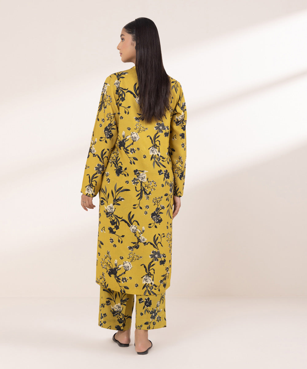 Women's Pret Linen Printed Mustard Straight Shirt