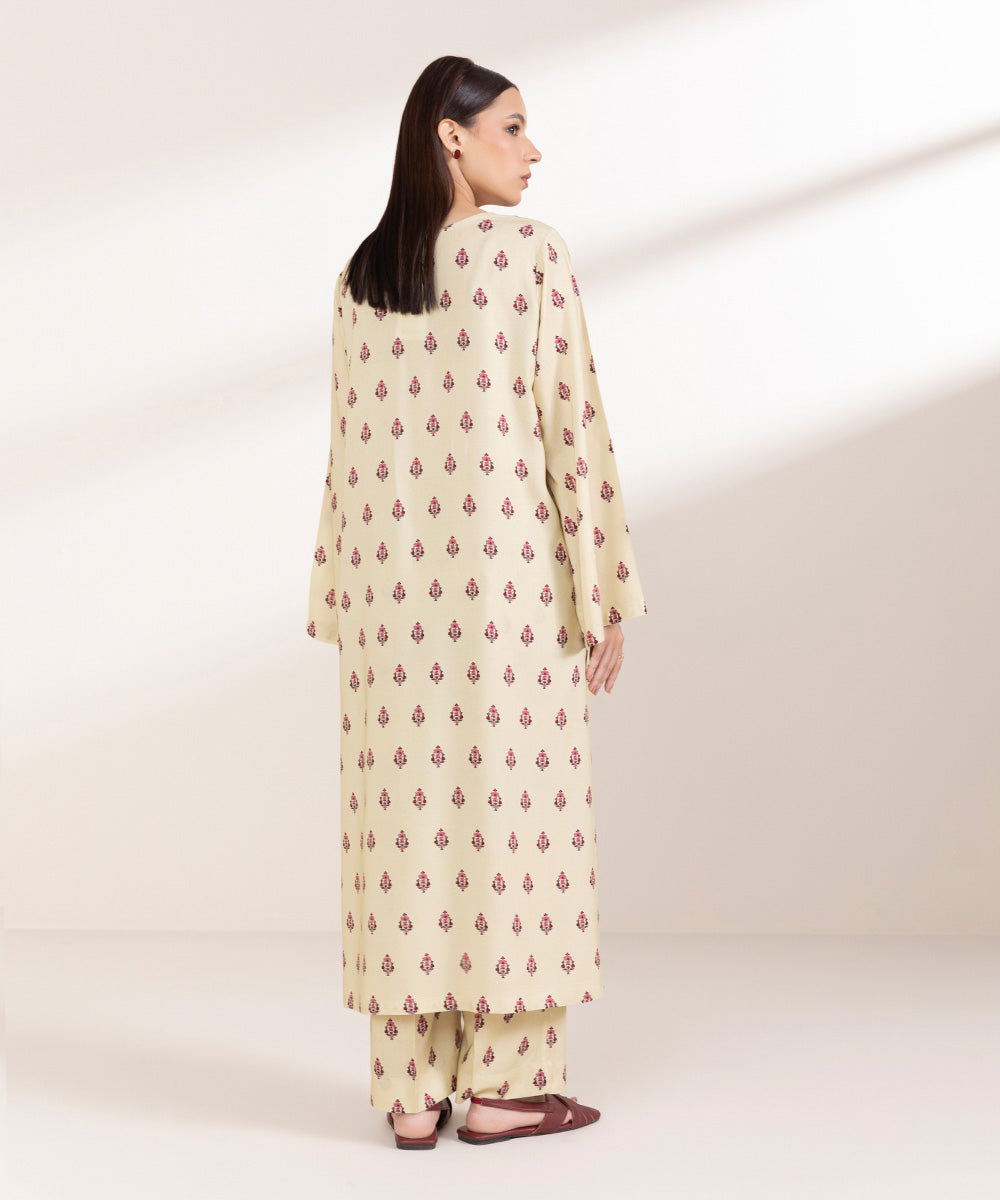 Women's Pret Linen Printed Beige Straight Shirt