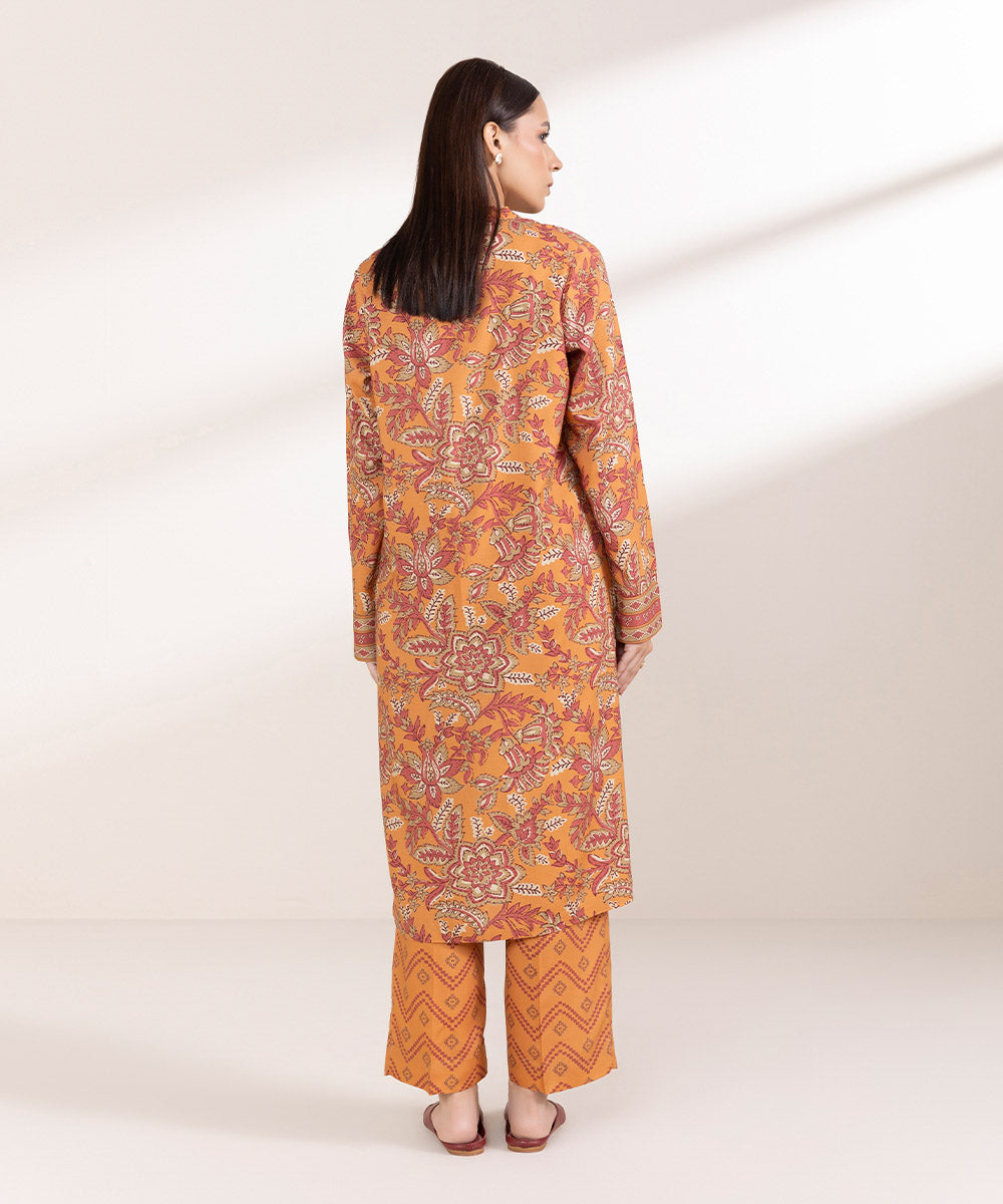 Women's Pret Linen Printed Orange Straight Shirt