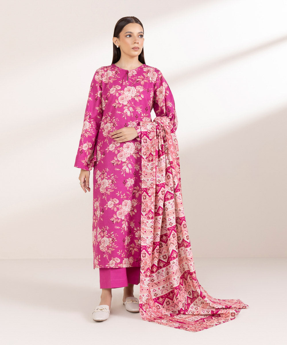 Women's Pret Khaddar Printed Pink A-Line Shirt