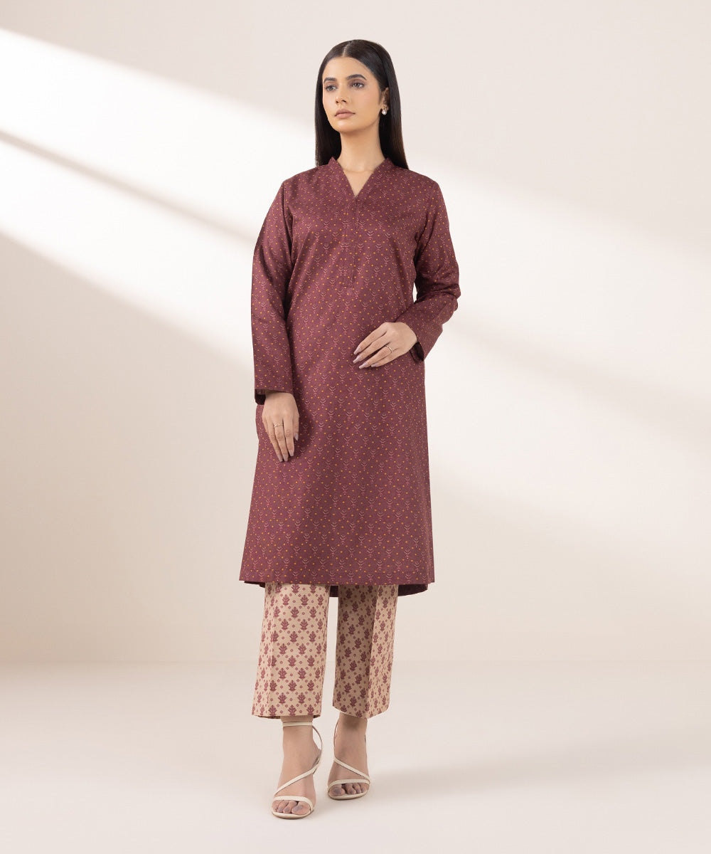 Women's Pret Khaddar Printed Brown A-Line Shirt