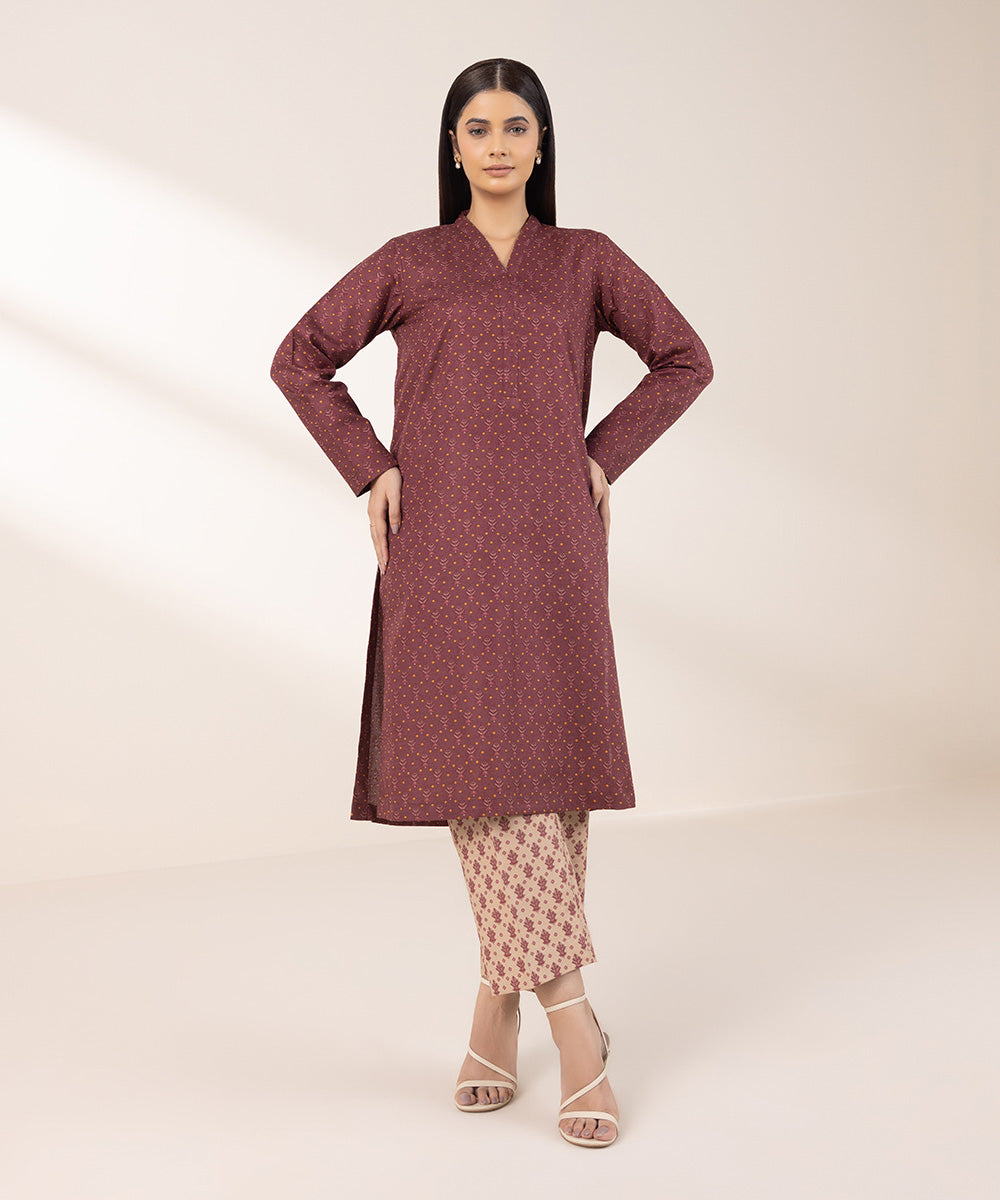 Women's Pret Khaddar Printed Brown A-Line Shirt