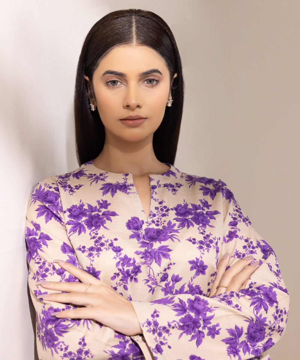 Women's Pret Khaddar Printed Purple A-Line Shirt