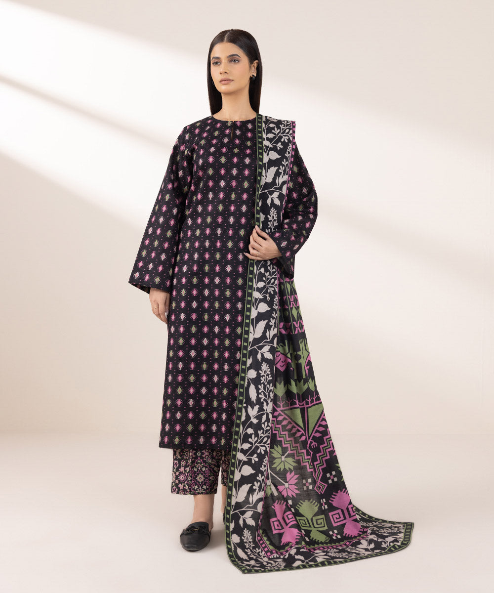 Women's Pret Khaddar Printed Black A-Line Shirt