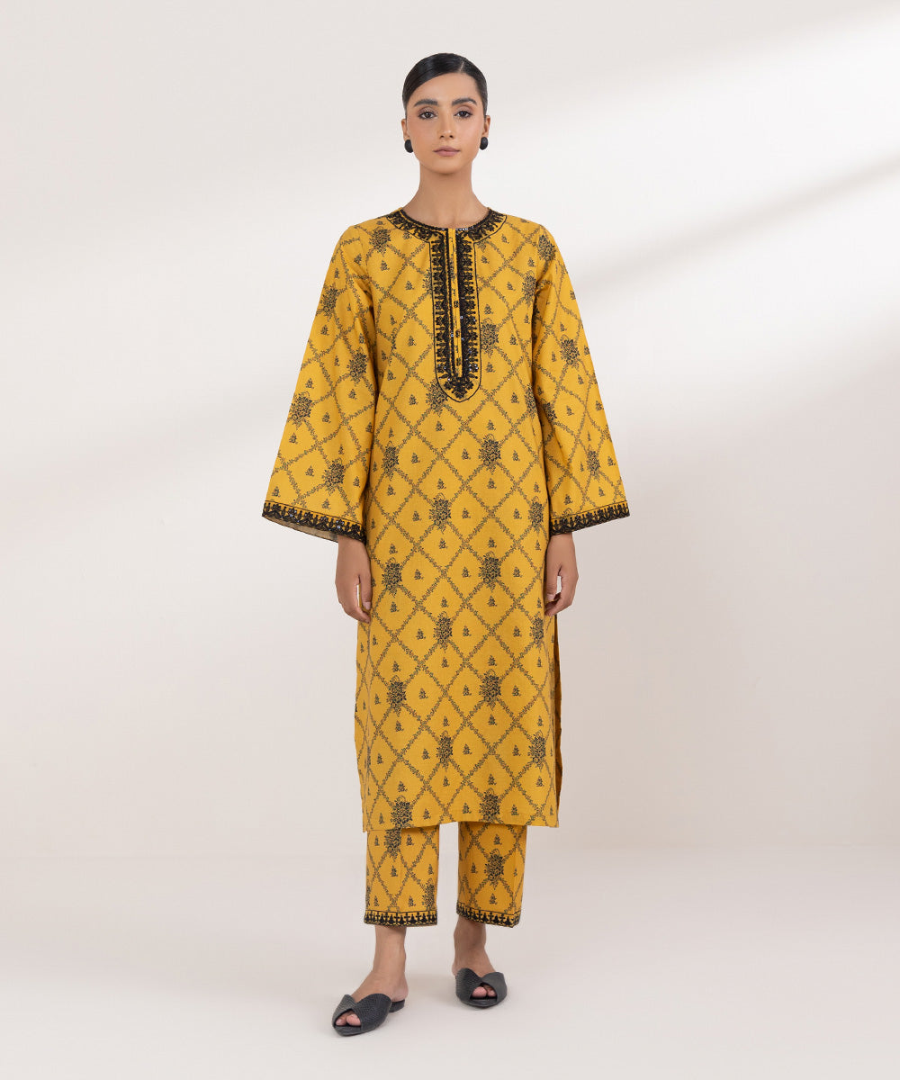 Women's Pret Cambric Embroidered Yellow A-Line Shirt