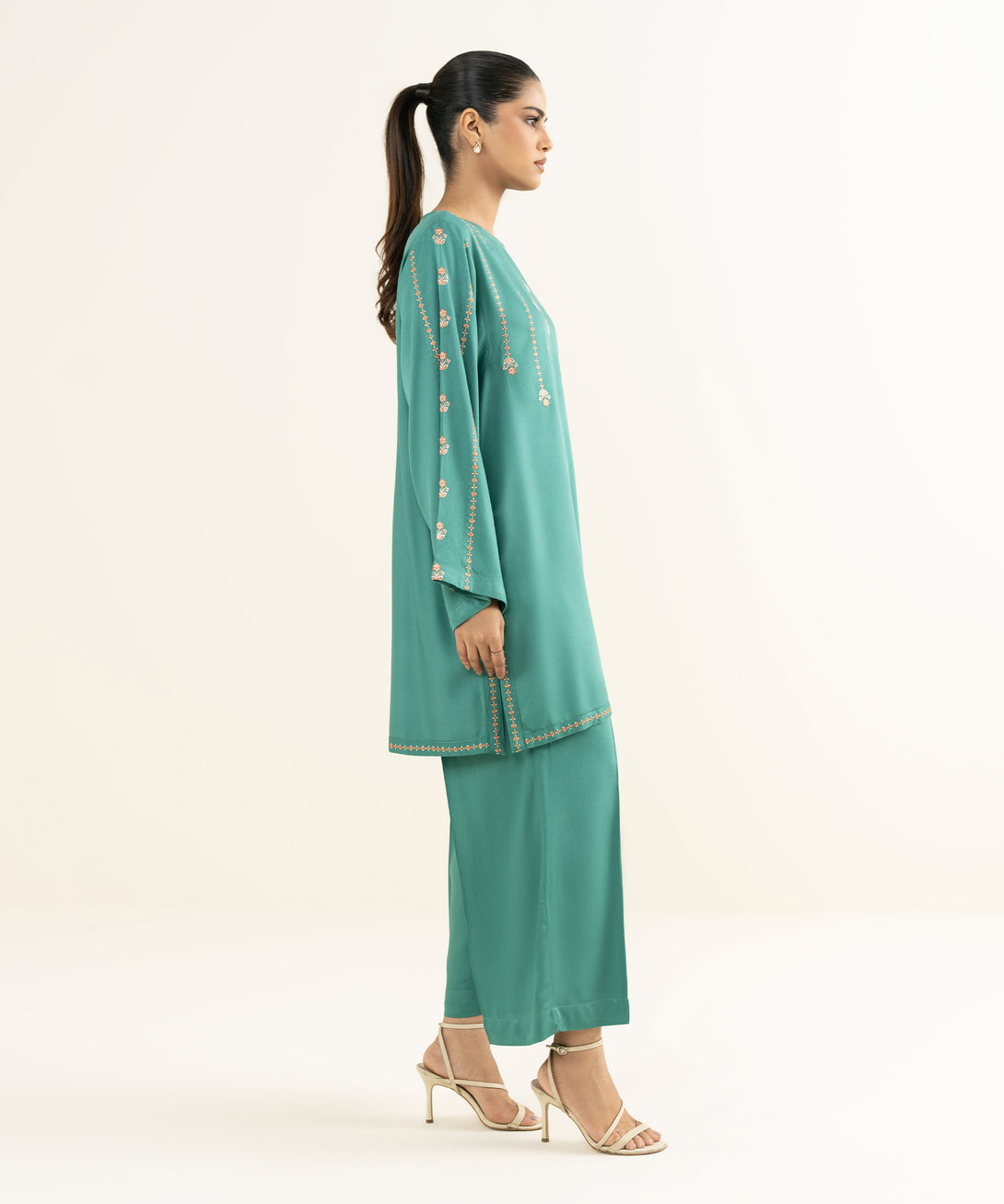Women's RTW Bedford  Embroidered Sage Green Straight 2 Piece Suit