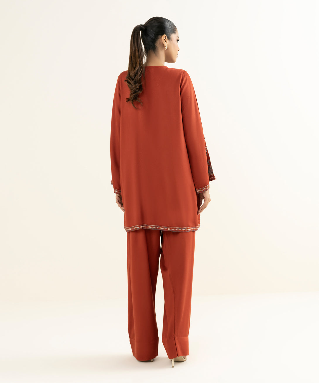 Women's RTW Bedford  Embroidered Orange Straight 2 Piece Suit