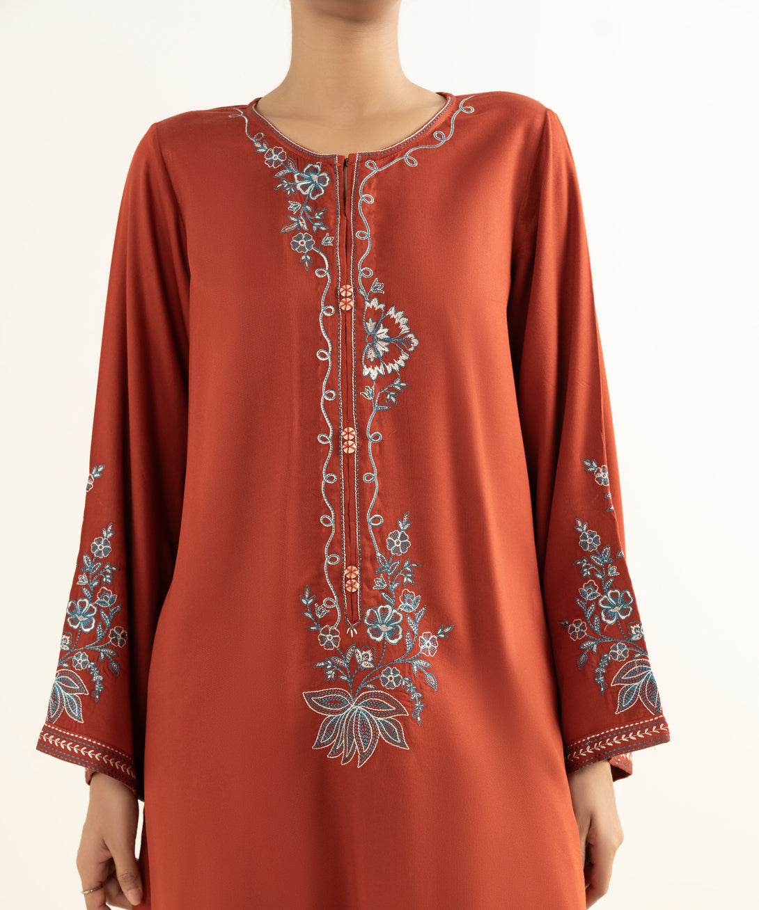 Women's RTW Bedford  Embroidered Orange Straight 2 Piece Suit