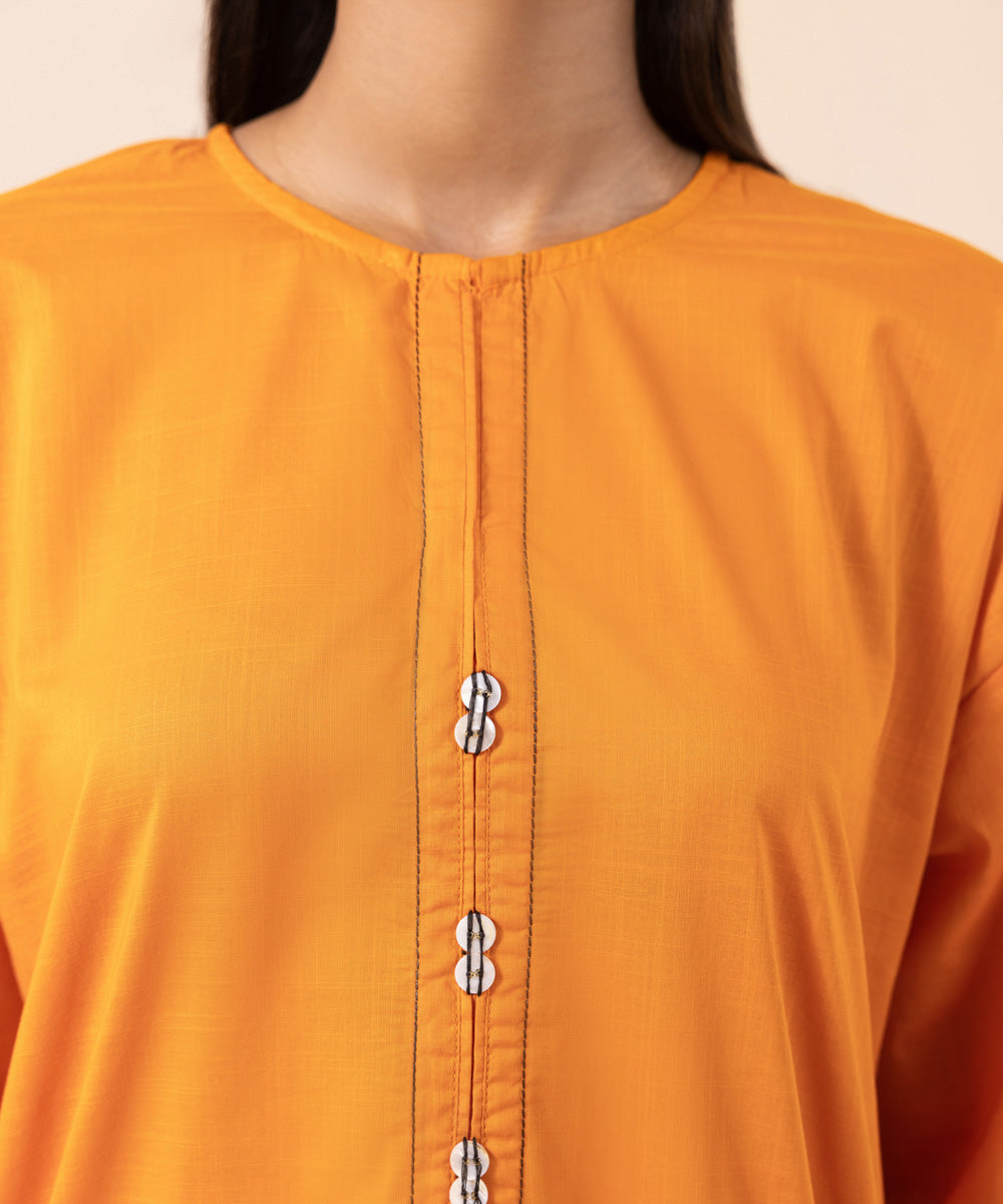 Women's Pret Cross Hatch Orange Solid Straight Shirt