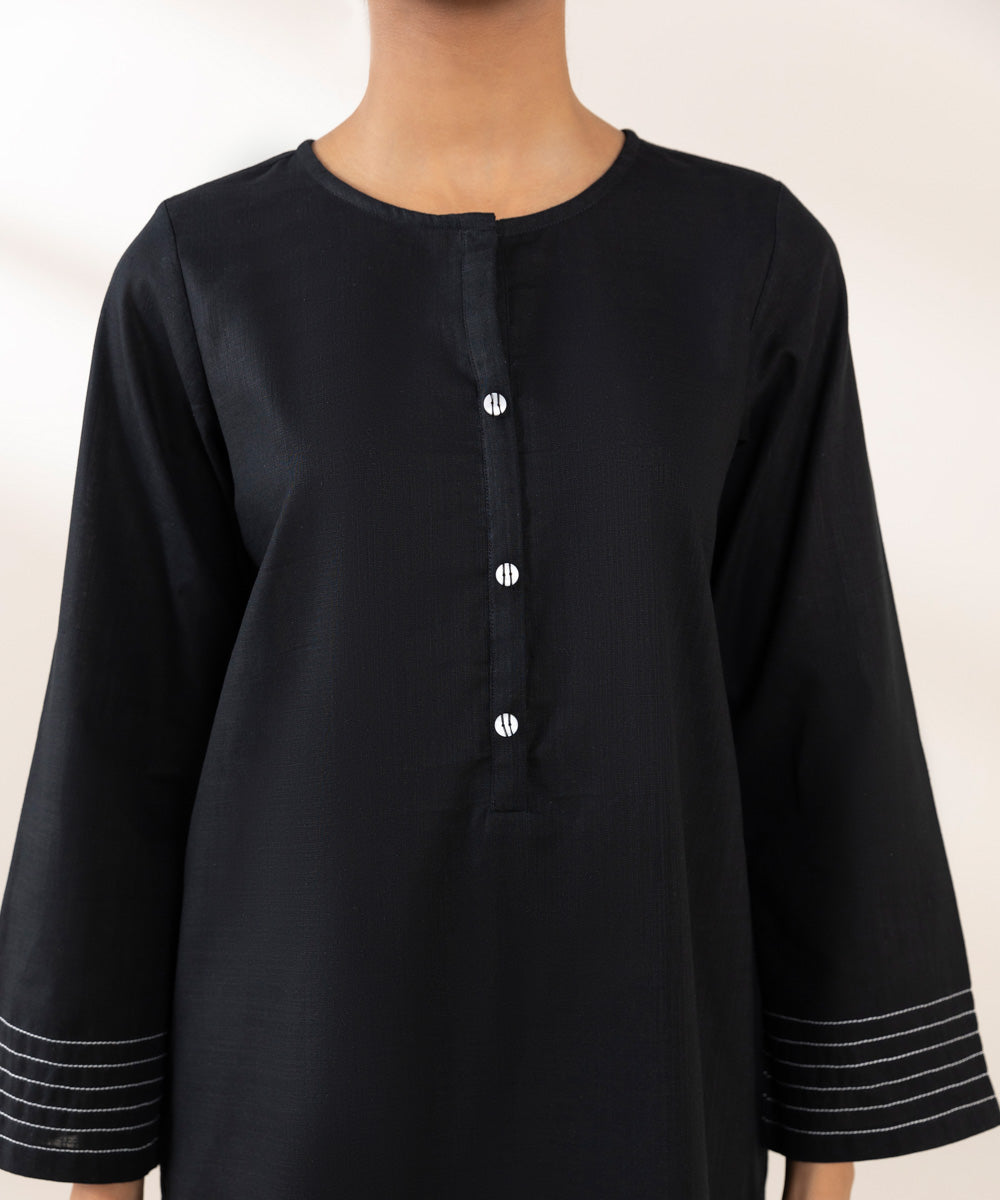 Women's Pret Khaddar Solid Black A-Line Shirt