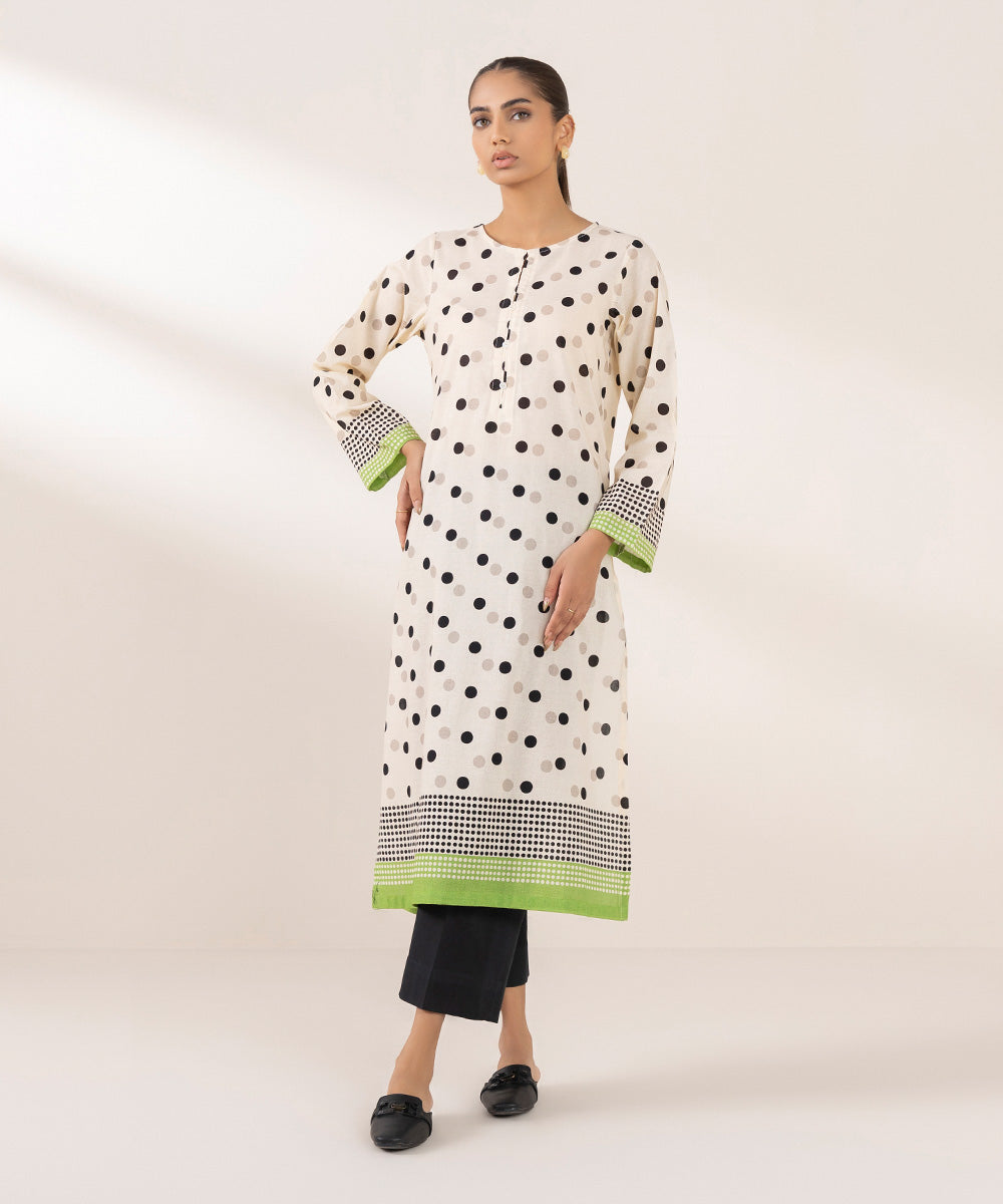 Women's Pret Khaddar Printed Off White A-Line Shirt