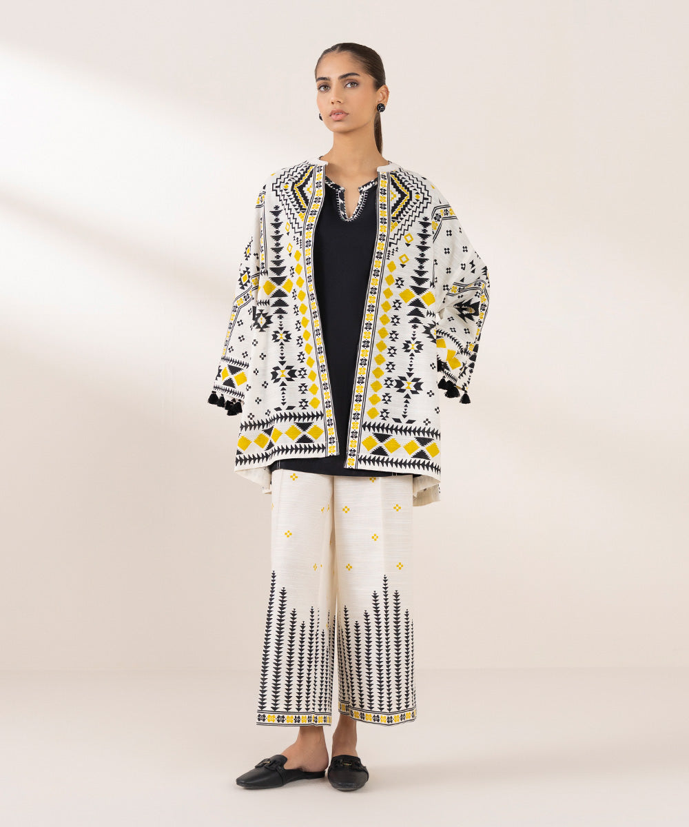 Women's Pret Khaddar Printed Multi Front Open Jacket 