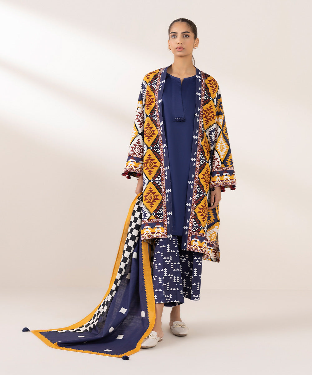 Women's Pret Khaddar Printed Multi Front Open Jacket 