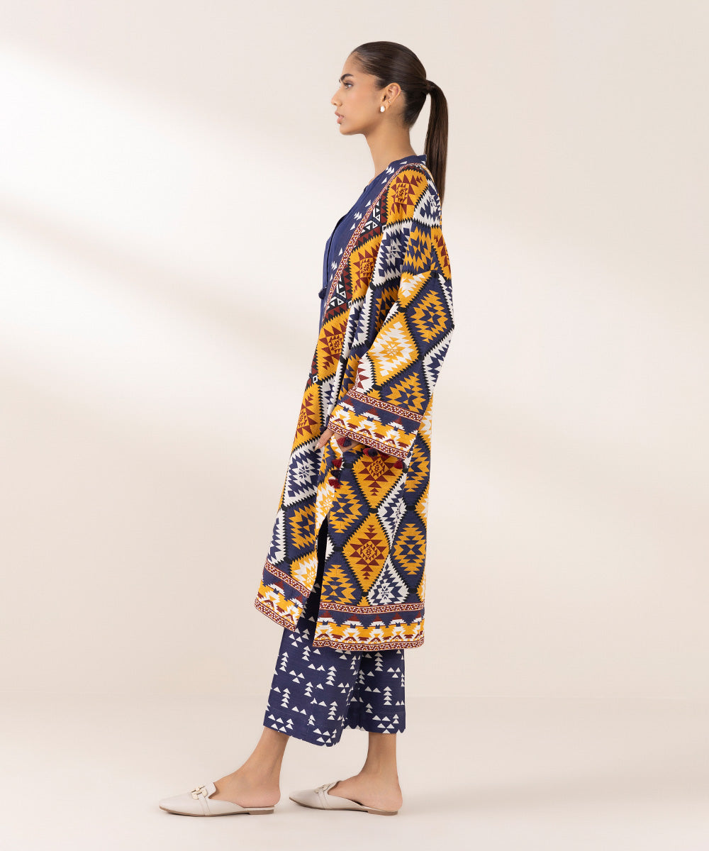 Women's Pret Khaddar Printed Multi Front Open Jacket 