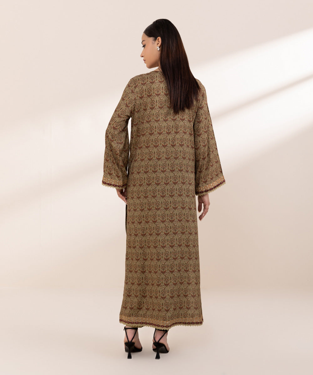 Women's Pret Arabic Lawn Embroidered Brown A-Line Shirt