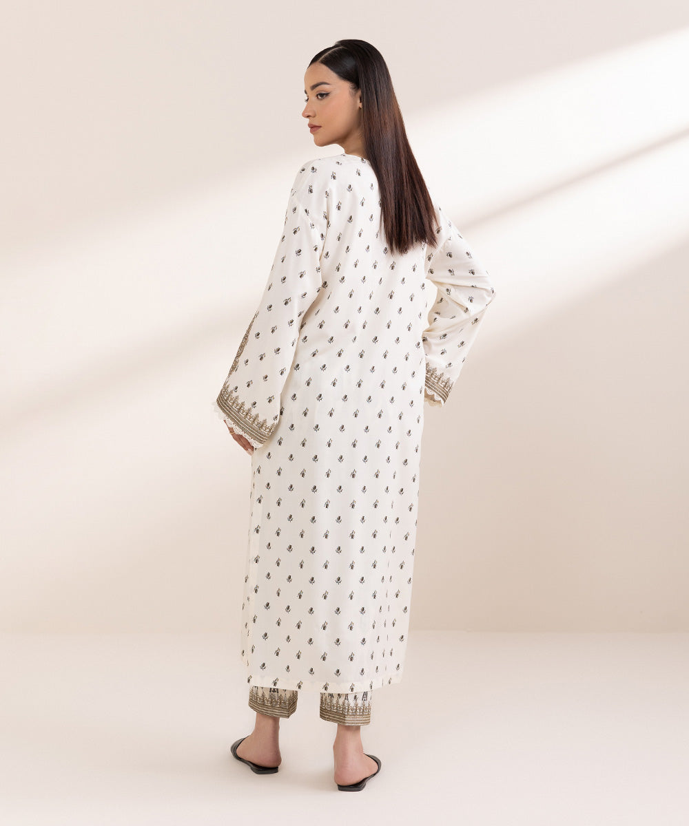 Women's Pret Arabic Lawn Embroidered White Straight Shirt