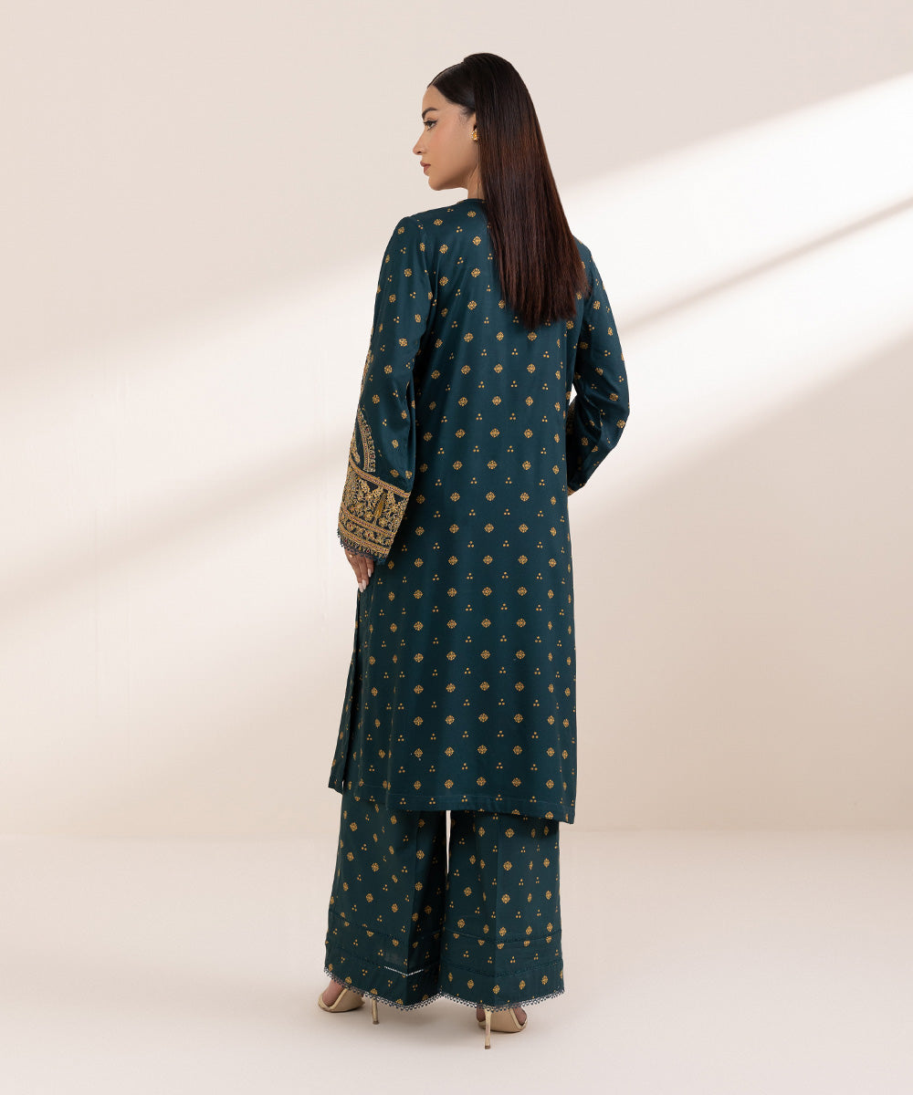 Women's Pret Arabic Lawn Embroidered Green A-Line Shirt