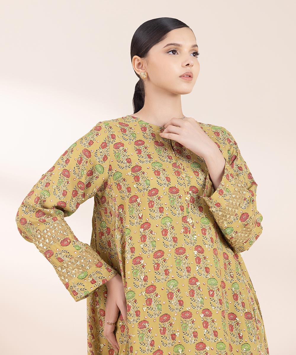 Women's Pret Viscose Raw Silk Multi Embroidered A-Line Shirt