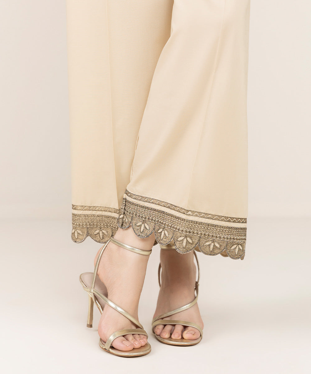 Women's Pret Cambric Beige Embroidered Culottes