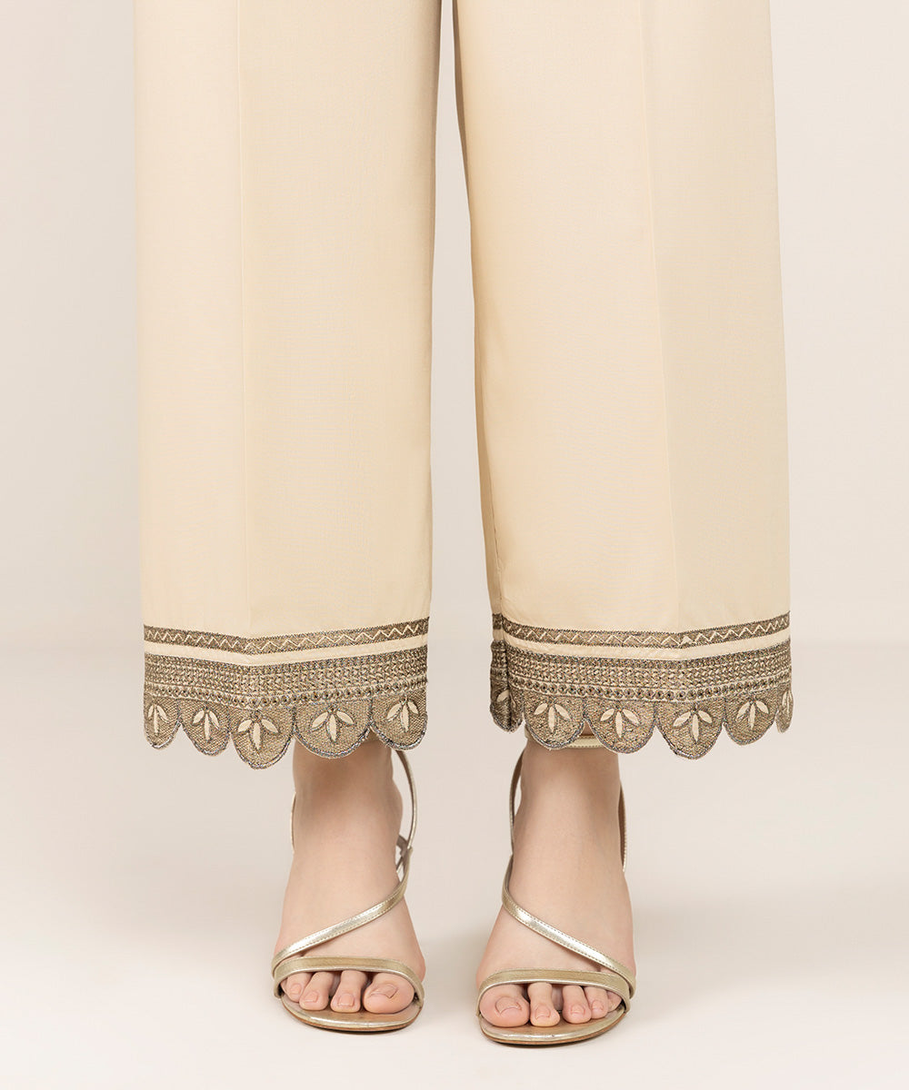 Women's Pret Cambric Beige Embroidered Culottes