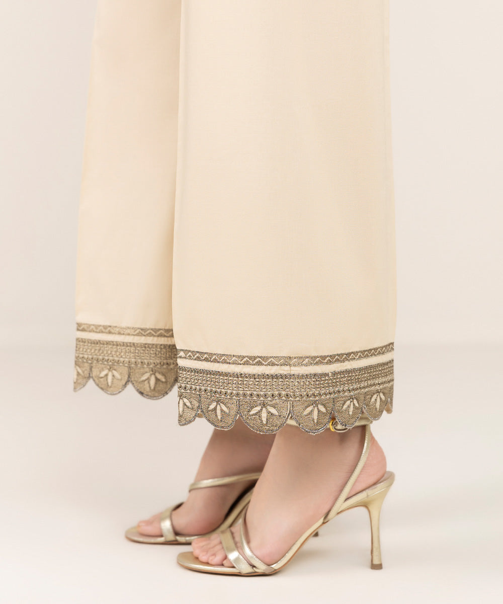 Women's Pret Cambric Beige Embroidered Culottes