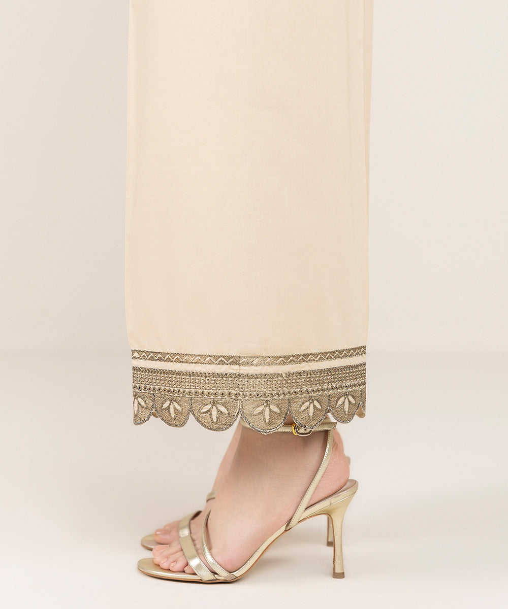 Women's Pret Cambric Beige Embroidered Culottes
