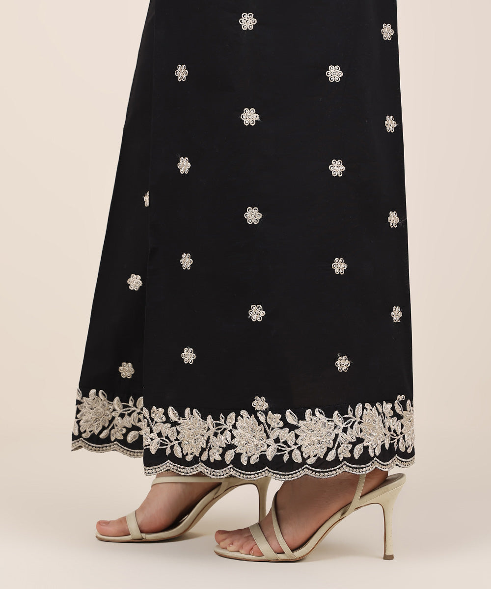 Women's RTW Cambric Black Embroidered Flared Pants