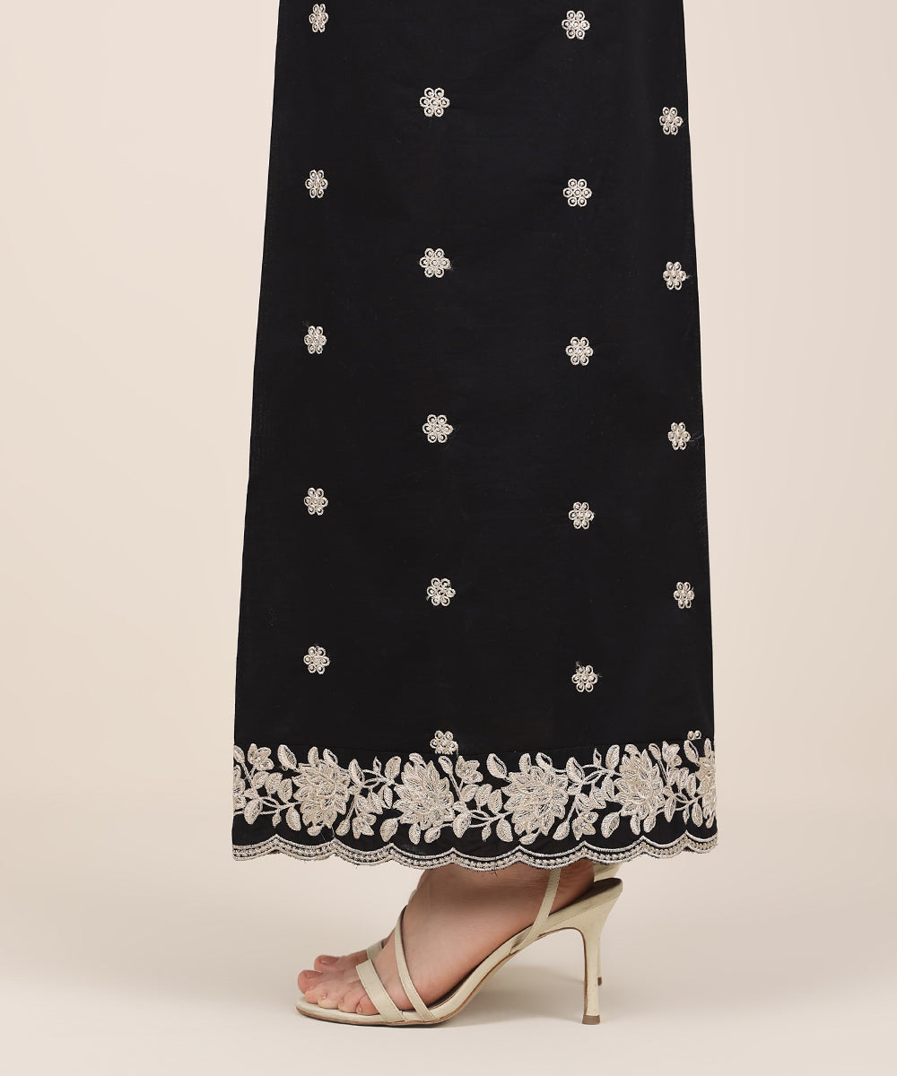 Women's RTW Cambric Black Embroidered Flared Pants