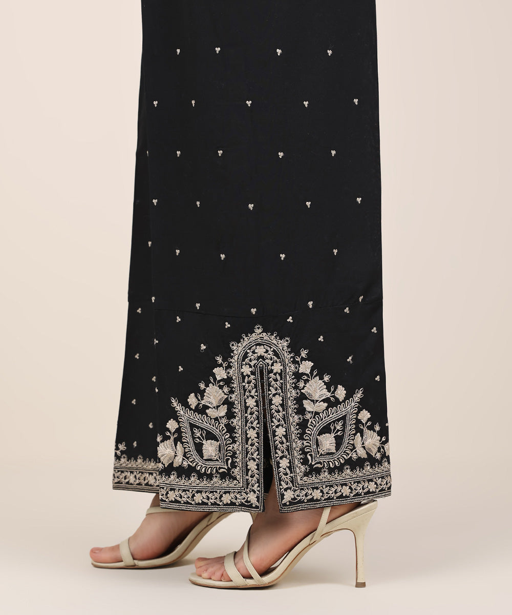 Women's RTW Cambric Black Embroidered Culottes