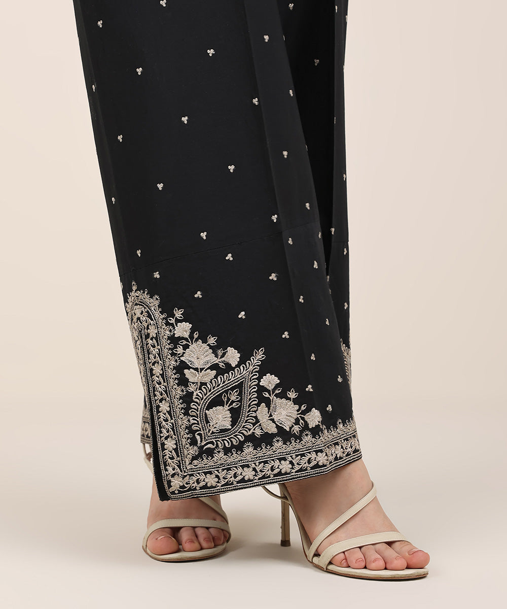 Women's RTW Cambric Black Embroidered Culottes