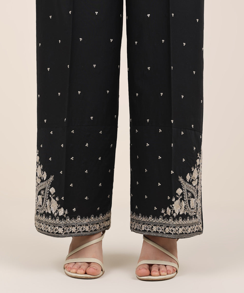 Women's RTW Cambric Black Embroidered Culottes