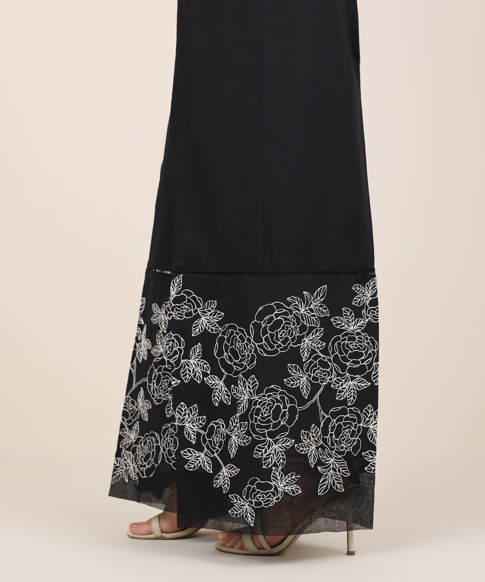 Women's RTW Cambric Black Embroidered Flared Pants