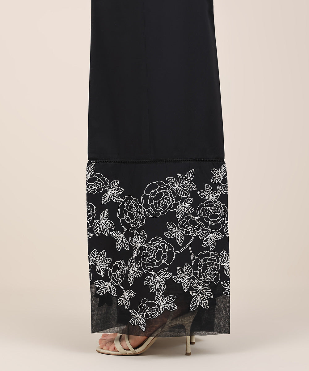 Women's RTW Cambric Black Embroidered Flared Pants