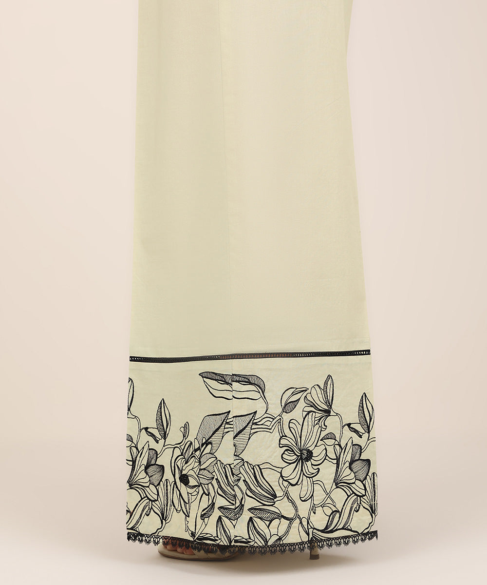 Women's RTW Cambric Beige Embroidered Flared Pants