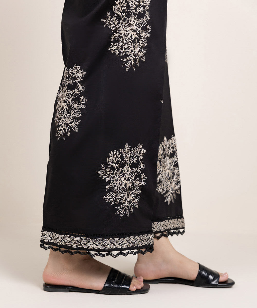 Women's Pret Cambric Embroidered Black Culottes