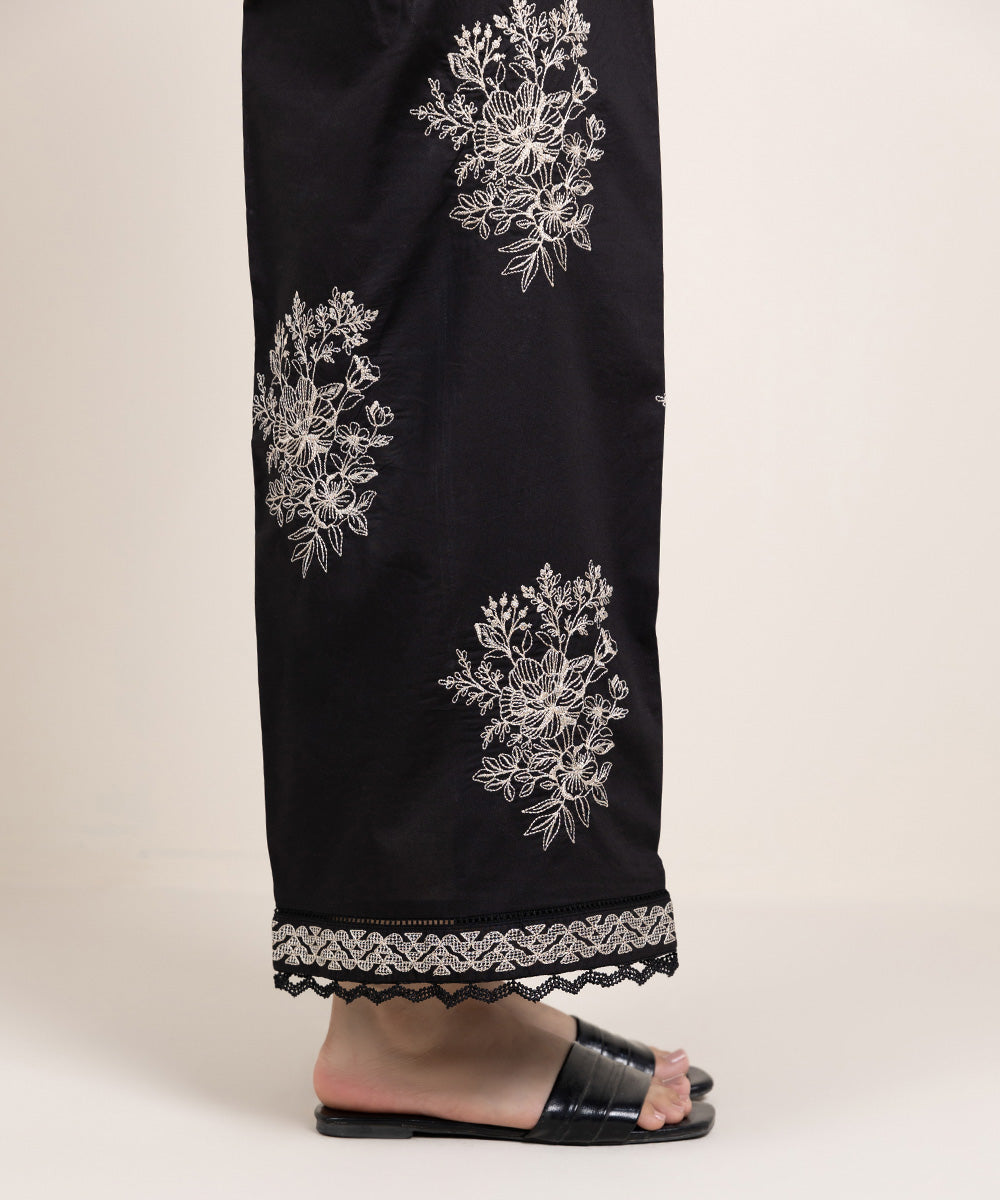 Women's Pret Cambric Embroidered Black Culottes