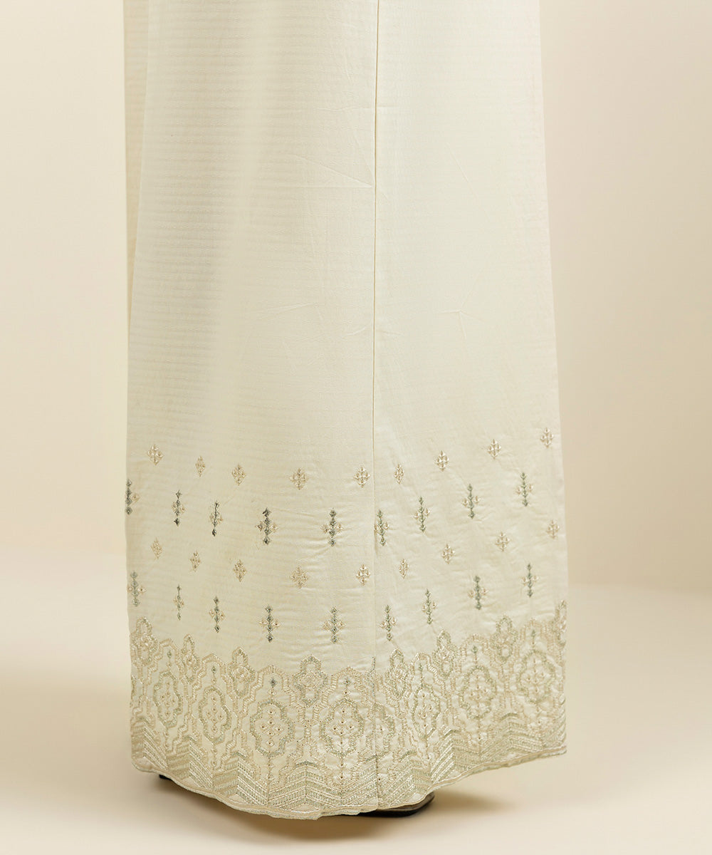 Women's Pret Dobby Embroidered Off White Culottes