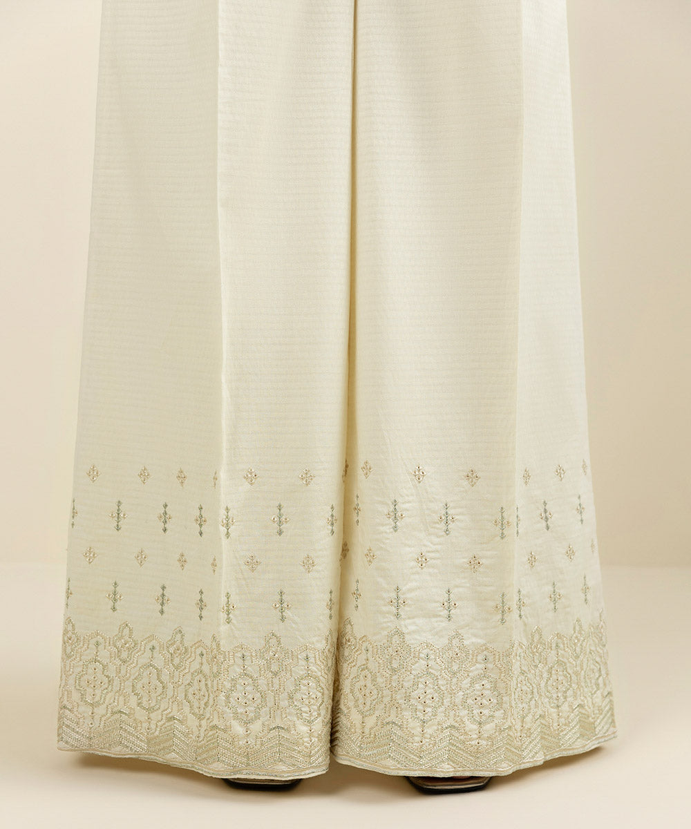 Women's Pret Dobby Embroidered Off White Culottes