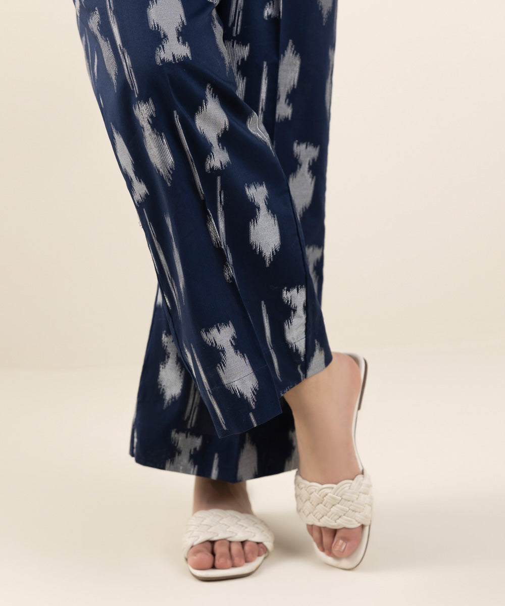 Women's Pret Extra Weft Jacquard Blue Dyed Culottes