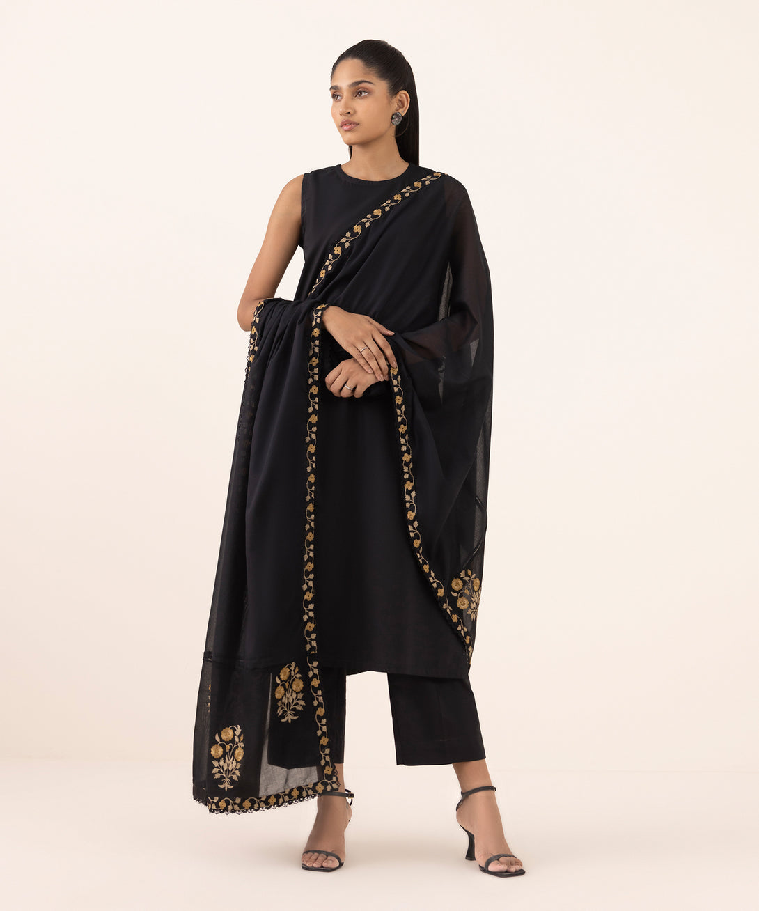 Fine Voile Black Embroidered Dupatta
