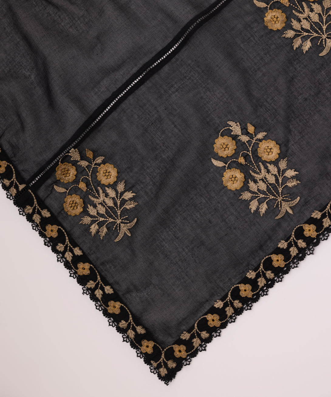 Fine Voile Black Embroidered Dupatta