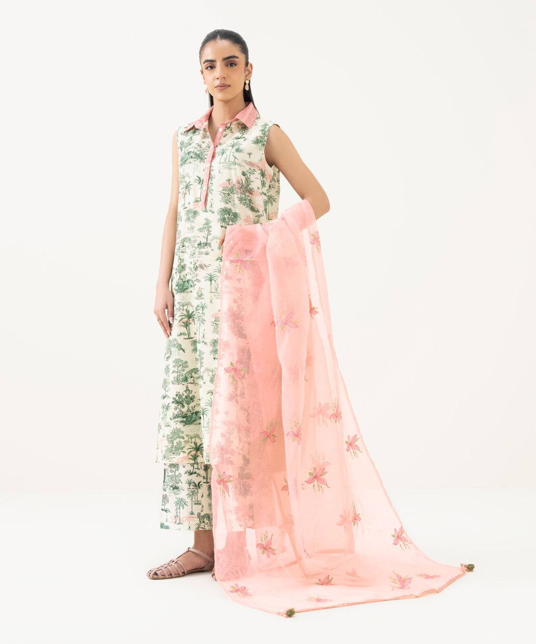 Blended Organza Embroidered Pink Dupatta