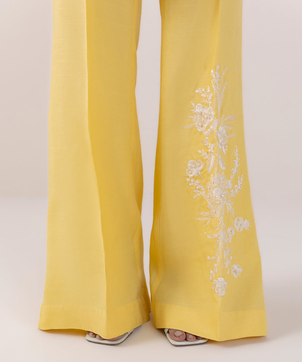 Women's Pret Silk Cotton Net Embroidered Yellow 2 Piece Suit