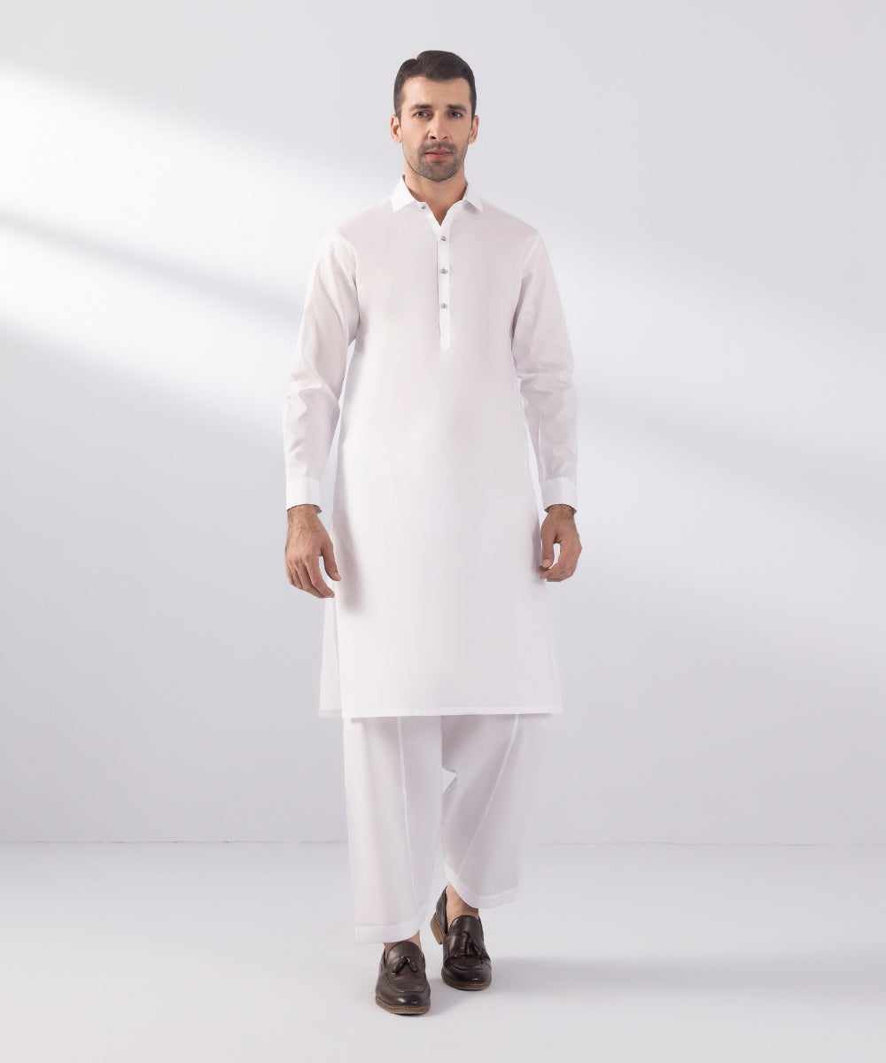 Men's Stitched Summer Cotton White Straight Hem Kurta Shalwar