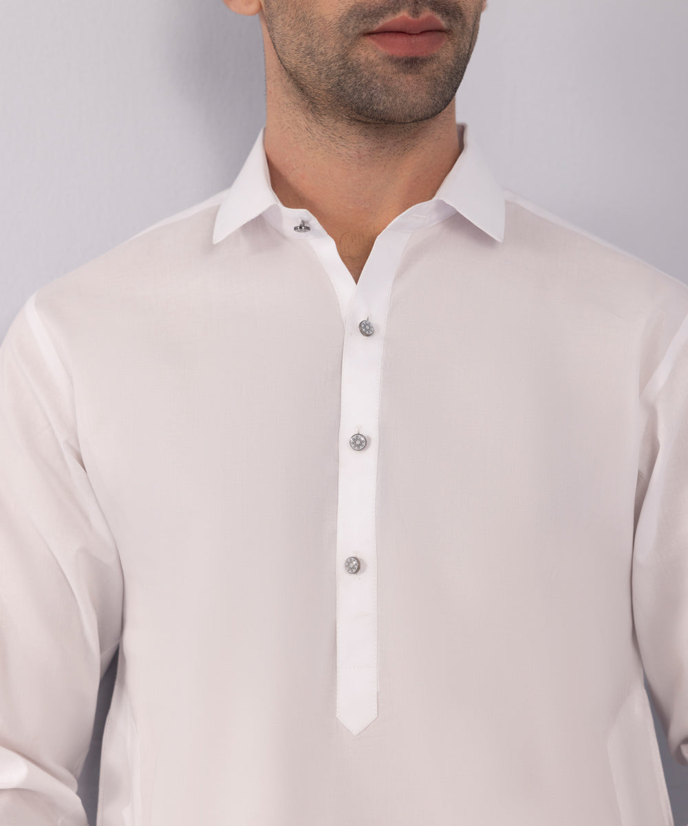 Men's Stitched Summer Cotton White Straight Hem Kurta Shalwar