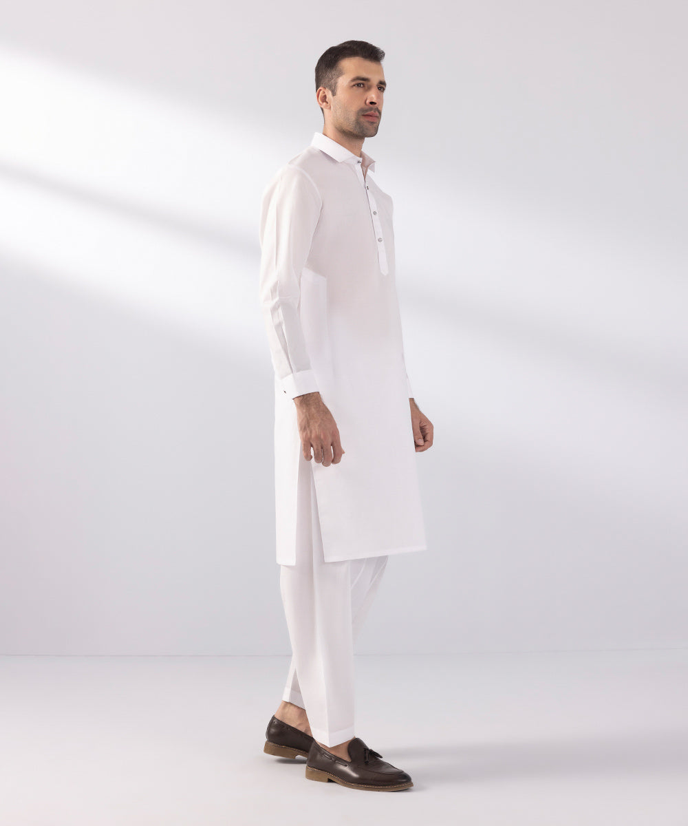 Men's Stitched Summer Cotton White Straight Hem Kurta Shalwar