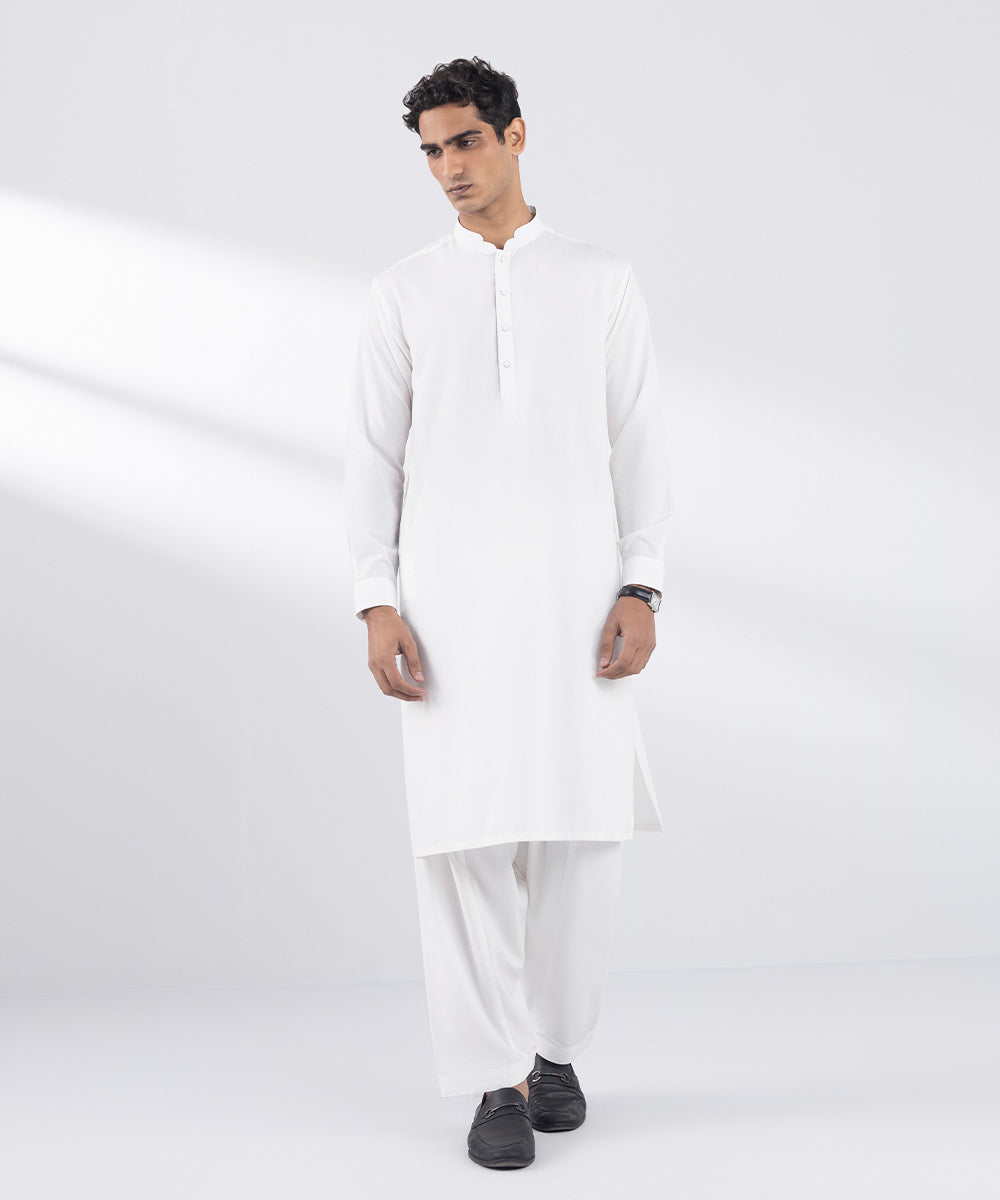 Men's Stitched Premium Wash and Wear White Suit